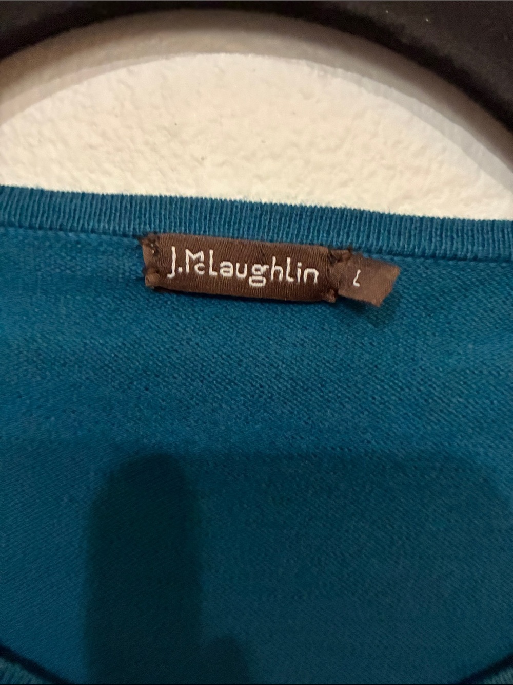 J. McLaughlin Long Sleeve Jamey Crewneck Sweater in Teal with Button Cuff - Picture 3 of 8